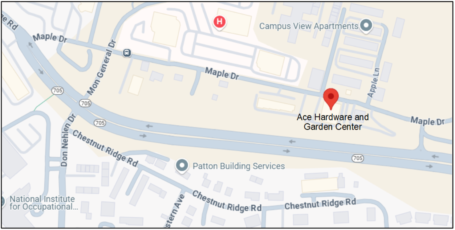 Ace Hardware in Morgantown WV location map